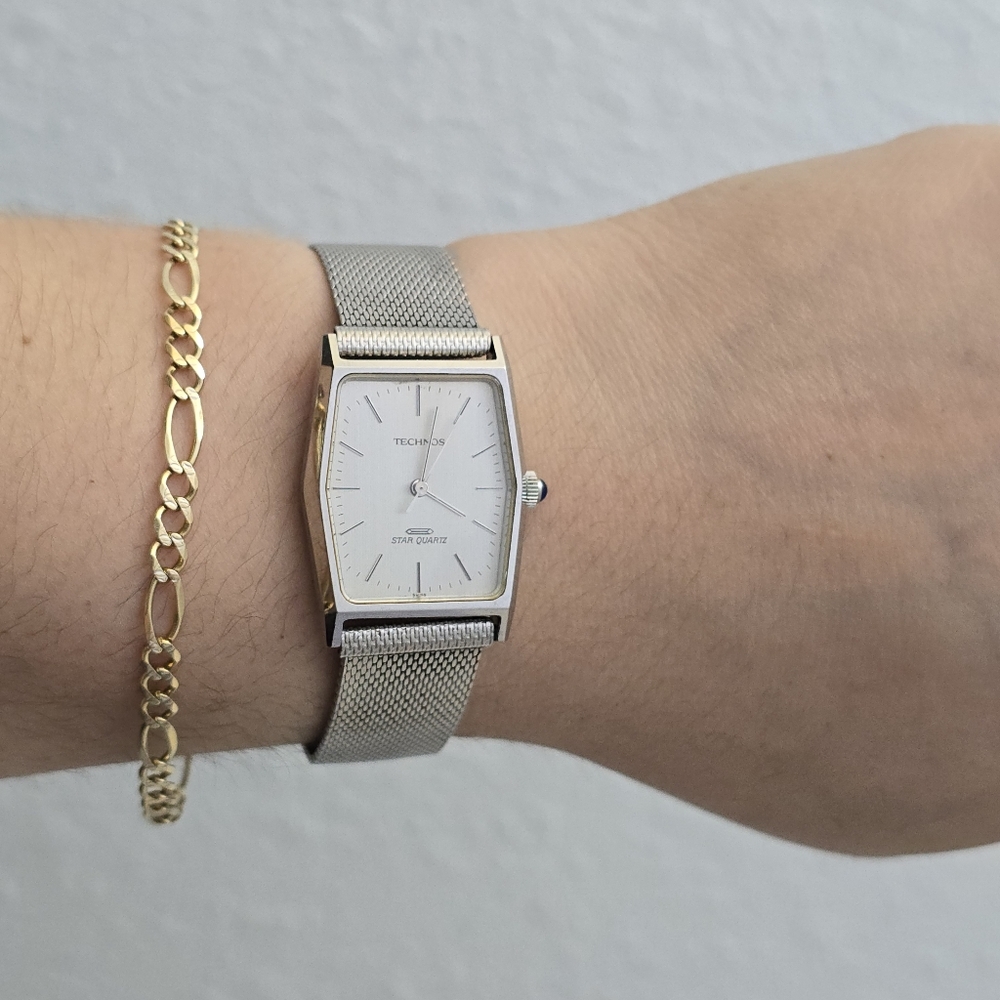 Vintage Technos Star Quartz Stainless Steel Watch Adjustable Bracelet Brazil